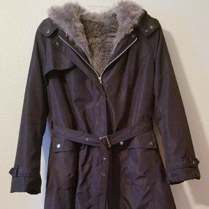 Black Trench Coat Removable Faux Fur Lining